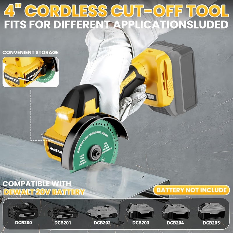 VAXCANZE أداة قطع لاسلكية متوافقة مع بطارية DeWalt 20V Max، محرك بدون فرشاة بسرعة 18,000 دورة في الدقيقة، شفرات 4" (2 قطعة) مع غطاء للغبار، سمك الشفرة الأقصى 1.2 مم للخشب/المعدن/البلاستيك【البطاريات غير مدرجة】 - Image 2